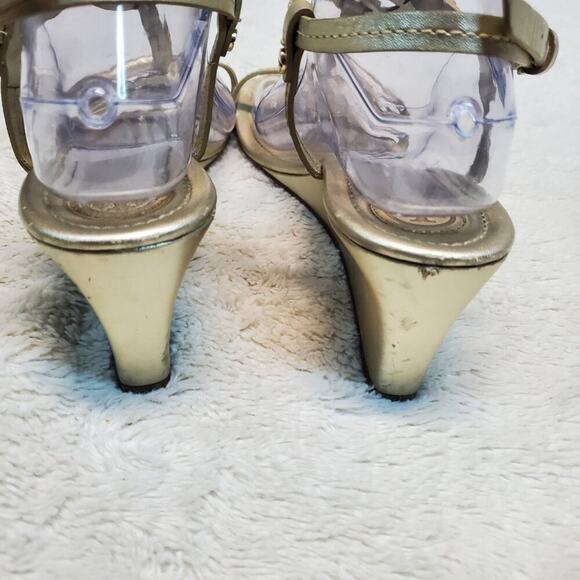 Tory Burch Gold Metallic Bohemian Formal T Strap Sandal Buckle Wedge Heels 10 M - Picture 5 of 16